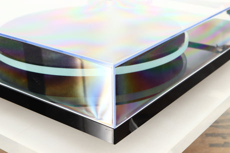 Front left corner of a used Rega Planar 2 Turntable / AT-VM95EN Cartridge in a black finish