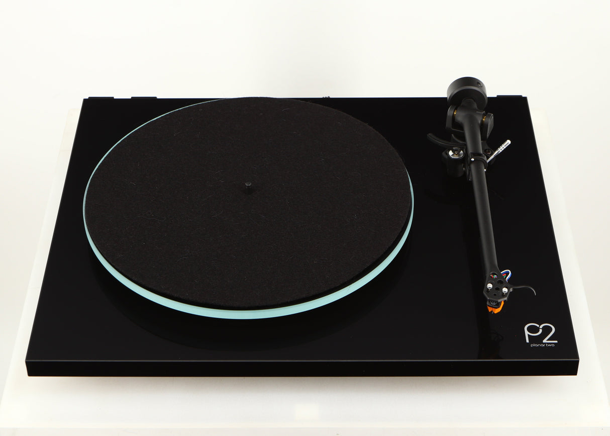 Front view of a used Rega Planar 2 Turntable / AT-VM95EN Cartridge in a black finish
