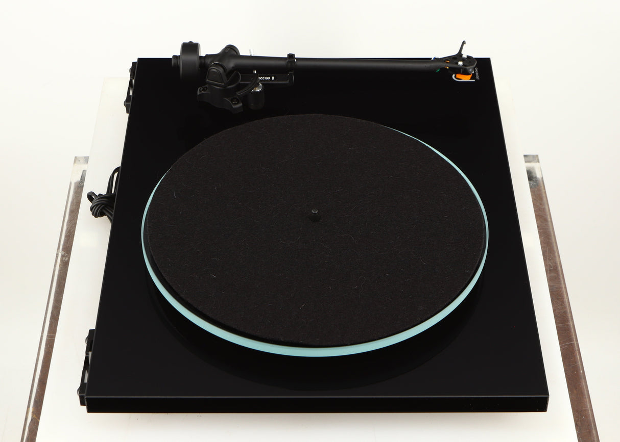 Left side view of a used Rega Planar 2 Turntable / AT-VM95EN Cartridge in a black finish