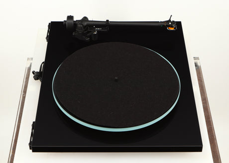 Left side view of a used Rega Planar 2 Turntable / AT-VM95EN Cartridge in a black finish
