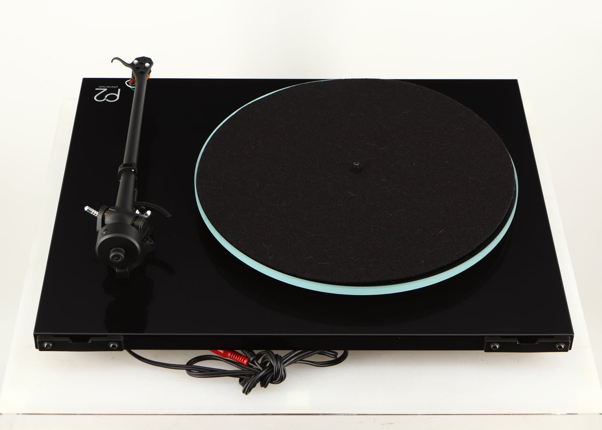 Rear view of a used Rega Planar 2 Turntable / AT-VM95EN Cartridge in a black finish