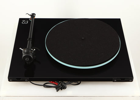 Rear view of a used Rega Planar 2 Turntable / AT-VM95EN Cartridge in a black finish