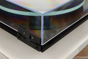 Rear left corner of a used Rega Planar 2 Turntable / AT-VM95SH Cartridge in a black finish