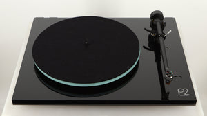 Top of a used Rega Planar 2 Turntable / AT-VM95SH Cartridge in a black finish