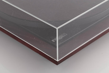 Front left corner view of a used Rega Planar 25 Turntable in Black with Elys Cartridge