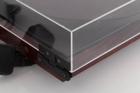 Rear right corner view of a used Rega Planar 25 Turntable in Black with Elys Cartridge