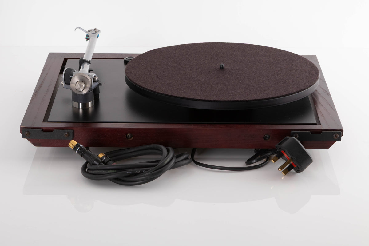 Rear view of a used Rega Planar 25 Turntable in Black with Elys Cartridge