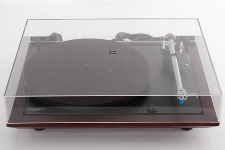 Top view of a used Rega Planar 25 Turntable in Black with Elys Cartridge