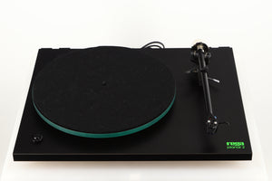 Front view of a used Rega Planar 3 (24V Upgraded) Turntable / Goldring E3 Cartridge in a black finish