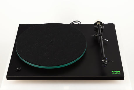 Front view of a used Rega Planar 3 (24V Upgraded) Turntable / Goldring E3 Cartridge in a black finish