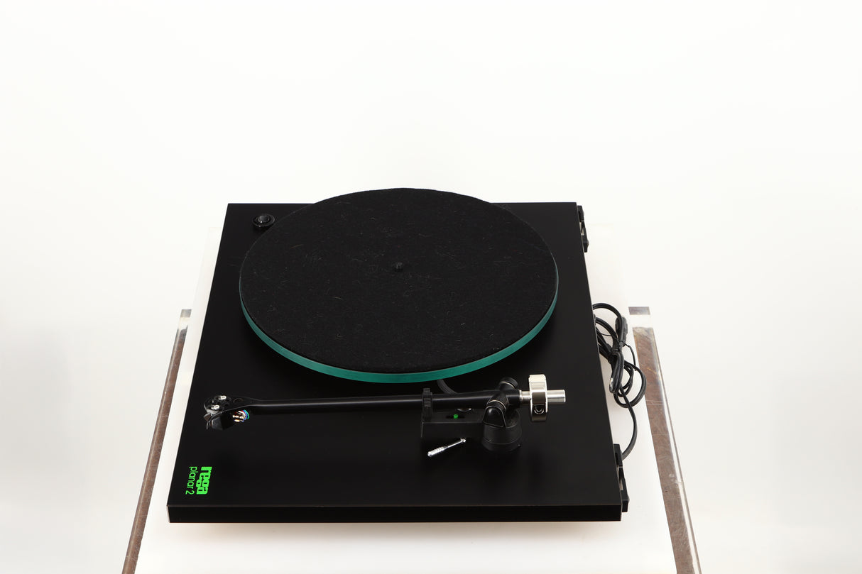 Right side view of a used Rega Planar 3 (24V Upgraded) Turntable / Goldring E3 Cartridge in a black finish