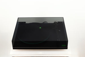 Top of a used Rega Planar 3 (24V Upgraded) Turntable / Goldring E3 Cartridge in a black finish
