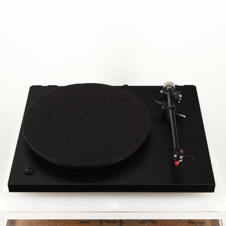Front view of a used Rega Planar 3 Turntable 24V Upgraded in a black finish