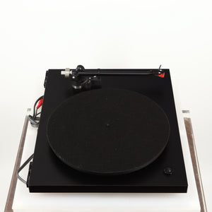 Left side view of a used Rega Planar 3 Turntable 24V Upgraded in a black finish