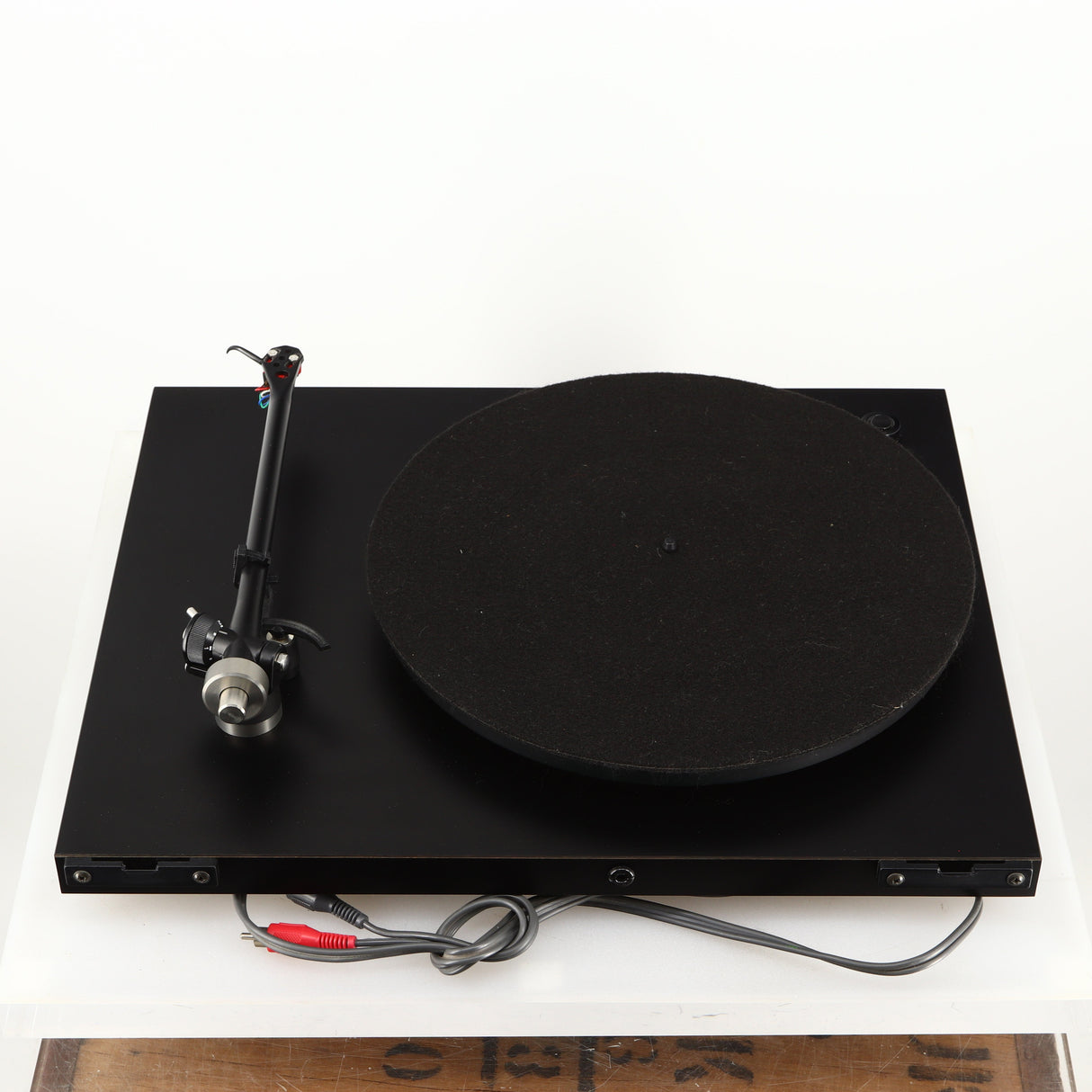 Rear view of a used Rega Planar 3 Turntable 24V Upgraded in a black finish