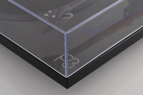 Front right corner view of a used Rega Planar 3 Turntable in Black with ND7 Cartridge