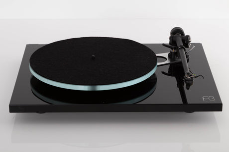 Front view of a used Rega Planar 3 Turntable in Black with ND7 Cartridge