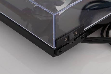 Rear left corner view of a used Rega Planar 3 Turntable in Black with ND7 Cartridge