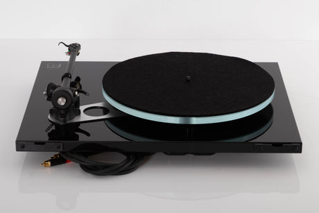 Rear view of a used Rega Planar 3 Turntable in Black with ND7 Cartridge