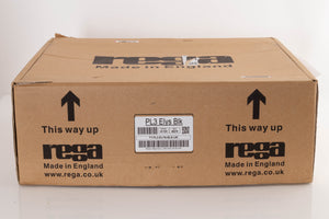 Box of a used Rega Planar 3 Turntable in Black with Elys Cartridge