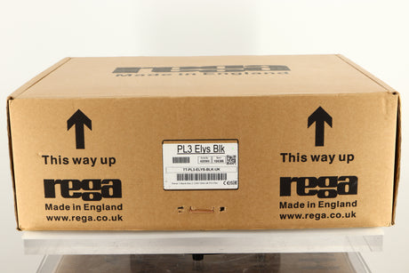 Box of a used Rega Planar 3 Turntable in Black finish with an Elys Cartridge