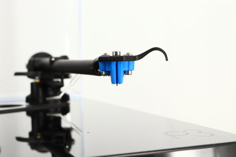 Close up view of a used Rega Planar 3 Turntable in Black finish with an Elys Cartridge