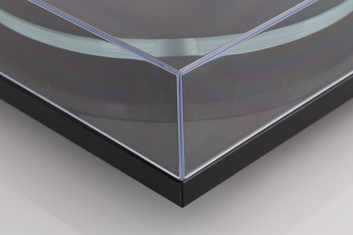 Front left corner view of a used Rega Planar 3 Turntable in Black with Elys Cartridge