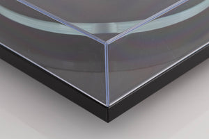 Front left corner view of a used Rega Planar 3 Turntable in Black with Elys Cartridge