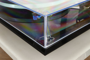 Front right corner view of a used Rega Planar 3 Turntable in Black finish with an Elys Cartridge