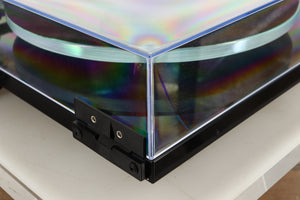 Rear right corner view of a used Rega Planar 3 Turntable in Black finish with an Elys Cartridge