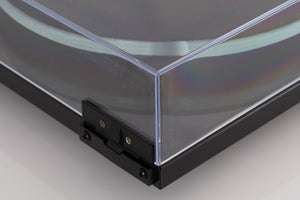 Rear right corner view of a used Rega Planar 3 Turntable in Black with Elys Cartridge
