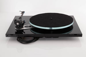 Rear view of a used Rega Planar 3 Turntable in Black with Elys Cartridge