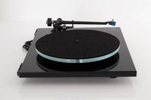Side view of a used Rega Planar 3 Turntable in Black with Elys Cartridge