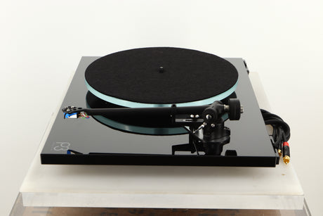 Side view of a used Rega Planar 3 Turntable in Black finish with an Elys Cartridge