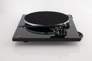 Side view of a used Rega Planar 3 Turntable in Black with Elys Cartridge