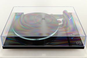 Top view of a used Rega Planar 3 Turntable in Black finish with an Elys Cartridge