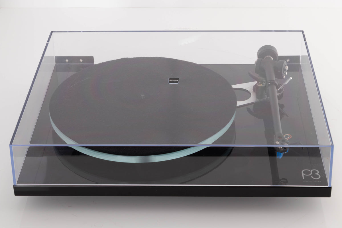 Top view of a used Rega Planar 3 Turntable in Black with Elys Cartridge