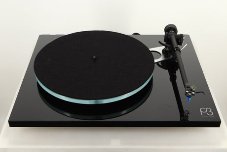 Top view of a used Rega Planar 3 Turntable in Black finish with an Elys Cartridge