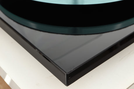 Close up of a used Rega Planar 3 Turntable / Elys Cartridge in a black finish showing some marks on unit