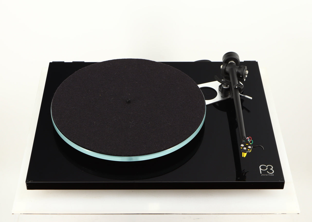 Front view of a used Rega Planar 3 Turntable / Elys Cartridge in a black finish