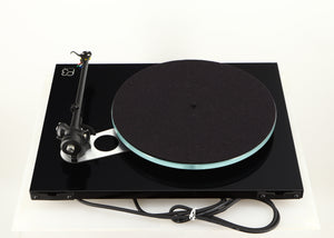 Rear view of a used Rega Planar 3 Turntable / Elys Cartridge in a black finish