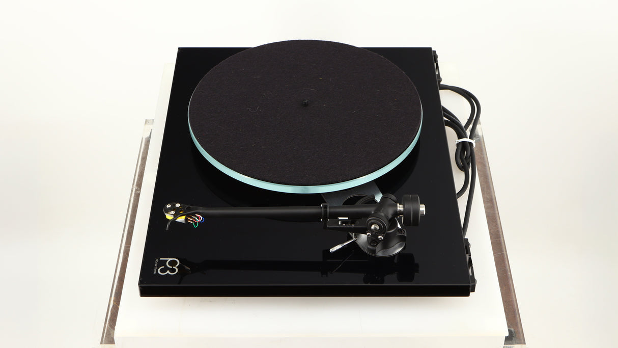 Right side view of a used Rega Planar 3 Turntable / Elys Cartridge in a black finish