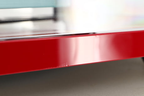 Close up view of a used Rega Planar 3 Turntable in Red finish with Exact Cartridge