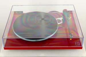 Top view of a used Rega Planar 3 Turntable in Red finish with Exact Cartridge