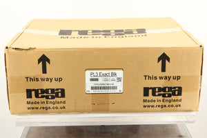 Box of a used Rega Planar 3 Turntable with Exact Cartridge in Black Gloss finish