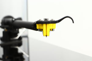 Close up view of a used Rega Planar 3 Turntable with Exact Cartridge in Black Gloss finish