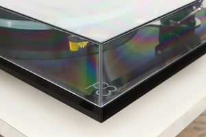 Front right corner view of a used Rega Planar 3 Turntable with Exact Cartridge in Black Gloss finish