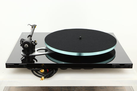 Rear view of a used Rega Planar 3 Turntable with Exact Cartridge in Black Gloss finish