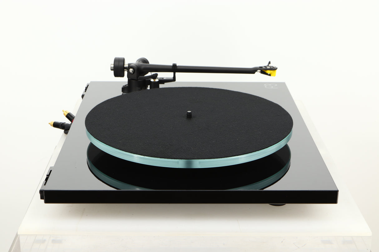 Side view of a used Rega Planar 3 Turntable with Exact Cartridge in Black Gloss finish