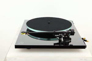 Side view of a used Rega Planar 3 Turntable with Exact Cartridge in Black Gloss finish